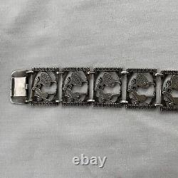 Vintage Sterling Silver Pin & Bracelet Set Of A Dancing Couple