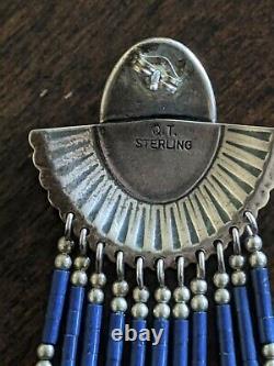 Vintage Sterling Silver QT Navajo Zuni Lapis Lazuli Bead Earrings Pair 11167