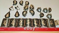 Vintage Sterling Silver Siam Dancer Lot Panel Bracelet, 4 Pair Earrings, & More