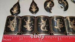 Vintage Sterling Silver Siam Dancer Lot Panel Bracelet, 4 Pair Earrings, & More