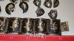 Vintage Sterling Silver Siam Dancer Lot Panel Bracelet, 4 Pair Earrings, & More
