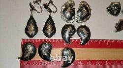 Vintage Sterling Silver Siam Dancer Lot Panel Bracelet, 4 Pair Earrings, & More