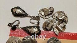 Vintage Sterling Silver Siam Dancer Lot Panel Bracelet, 4 Pair Earrings, & More