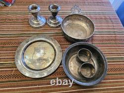 Vintage Sterling Silver & Silverplated Bowls & Candle Holders 230 Grams Scrap B4