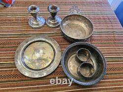Vintage Sterling Silver & Silverplated Bowls & Candle Holders 230 Grams Scrap B4
