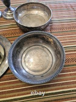Vintage Sterling Silver & Silverplated Bowls & Candle Holders 230 Grams Scrap B4