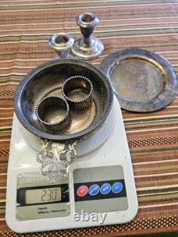 Vintage Sterling Silver & Silverplated Bowls & Candle Holders 230 Grams Scrap B4