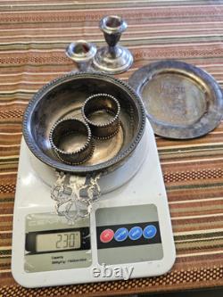 Vintage Sterling Silver & Silverplated Bowls & Candle Holders 230 Grams Scrap B4