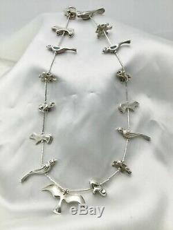 Vintage Sterling Silver Southwestern Style Fetish Necklace with 9 Paired Animals