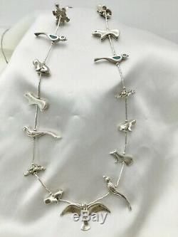 Vintage Sterling Silver Southwestern Style Fetish Necklace with 9 Paired Animals