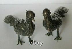 Vintage Sterling Silver Statue Full Figural Peacocks Male Female Pair Set