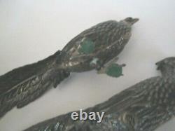 Vintage Sterling Silver Statue Full Figural Peacocks Male Female Pair Set