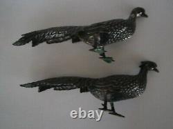 Vintage Sterling Silver Statue Full Figural Peacocks Male Female Pair Set