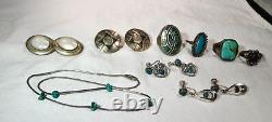 Vintage Sterling Silver Turquoise Southwest Jewelry Lot of 9 K2070