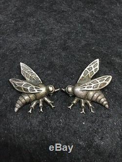Vintage Sterling Silver Viking Craft Bee Brooch Rare Pair Male & Female