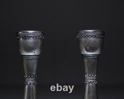 Vintage Sterling Silver ZADOK Israel Judaica Pair of Candlesticks Candle Holders