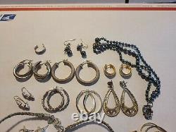 Vintage Sterling Silver earrings 8 pairs & silvertone jewelry lot pre owned A6