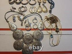 Vintage Sterling Silver earrings 8 pairs & silvertone jewelry lot pre owned A6