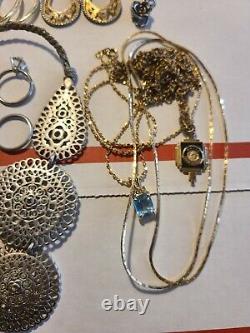 Vintage Sterling Silver earrings 8 pairs & silvertone jewelry lot pre owned A6