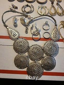 Vintage Sterling Silver earrings 8 pairs & silvertone jewelry lot pre owned A6