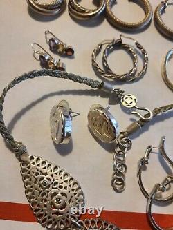 Vintage Sterling Silver earrings 8 pairs & silvertone jewelry lot pre owned A6
