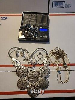 Vintage Sterling Silver earrings 8 pairs & silvertone jewelry lot pre owned A6