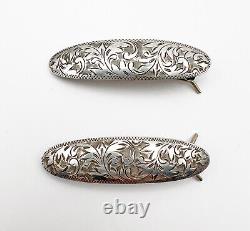 Vintage Sterling Silver engraved hair clips 1 pair