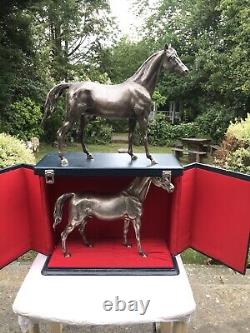 Vintage Sterling Solid Silver Matching? Pair Of Racing Horse Figure's 4148.8 Gr