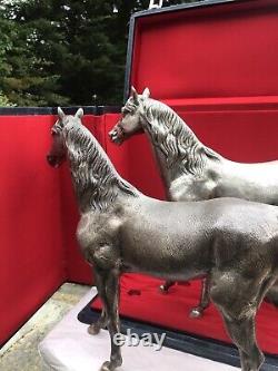 Vintage Sterling Solid Silver Matching? Pair Of Racing Horse Figure's 4148.8 Gr