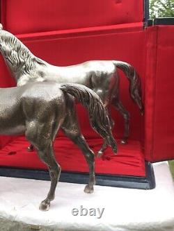 Vintage Sterling Solid Silver Matching? Pair Of Racing Horse Figure's 4148.8 Gr