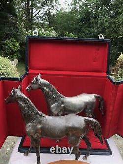 Vintage Sterling Solid Silver Matching? Pair Of Racing Horse Figure's 4148.8 Gr