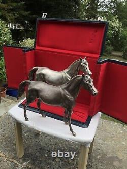 Vintage Sterling Solid Silver Matching? Pair Of Racing Horse Figure's 4148.8 Gr