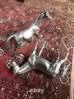 Vintage Sterling Solid Silver Matching? Pair Of Racing Horse Figure's 4148.8 Gr