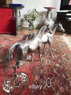Vintage Sterling Solid Silver Matching? Pair Of Racing Horse Figure's 4148.8 Gr