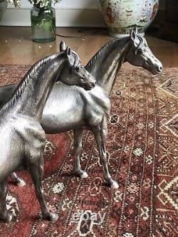 Vintage Sterling Solid Silver Matching? Pair Of Racing Horse Figure's 4148.8 Gr