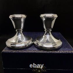 Vintage Sterling Solid Silver Pair Of Miniature Candlestick In Box Birmingh 1981