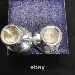 Vintage Sterling Solid Silver Pair Of Miniature Candlestick In Box Birmingh 1981