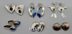 Vintage Sterling Southwestern / Native American Clip-On Earrings Lot Of 6 Pair