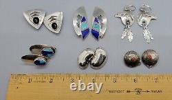 Vintage Sterling Southwestern / Native American Clip-On Earrings Lot Of 6 Pair