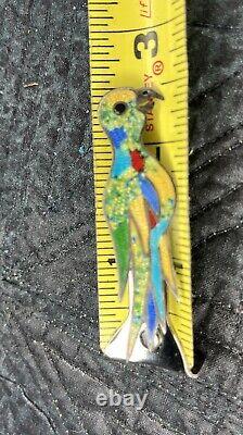 Vintage Taxco Sterling Lot Enamel Parrot Abalone Earrings Onyx Brooch Crown Mark