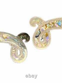 Vintage Taxco Sterling Lot Enamel Parrot Abalone Earrings Onyx Brooch Crown Mark
