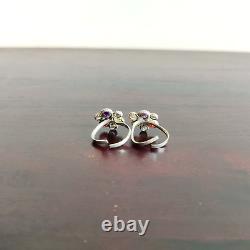 Vintage Toe Ring Silver Jewelry Pair Tribal Lady Colorful Stone Floral Decorated