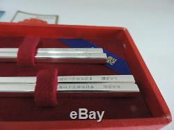 Vintage Top Grade Japanese Sterling Silver Chopsticks Pair In Case (Watch Video)