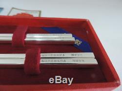 Vintage Top Grade Japanese Sterling Silver Chopsticks Pair In Case (Watch Video)