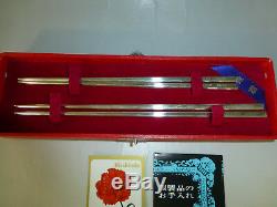 Vintage Top Grade Japanese Sterling Silver Chopsticks Pair In Case (Watch Video)