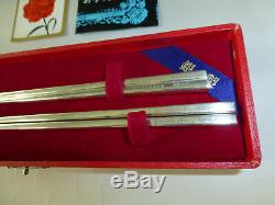 Vintage Top Grade Japanese Sterling Silver Chopsticks Pair In Case (Watch Video)