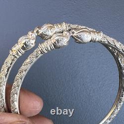 Vintage Tribal Sterling silver Elephant head end Bangle Pair 21grms