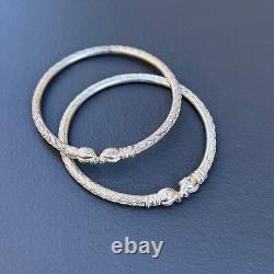 Vintage Tribal Sterling silver Elephant head end Bangle Pair 21grms