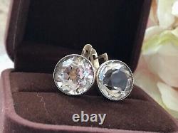 Vintage USSR Pair Of Stud Earrings Silver 875 Stone Rock Crystal Jewelry Women's