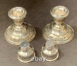 Vintage Wallace ROSE POINT Sterling Silver HURRICANE LAMP Candlestick- Pair